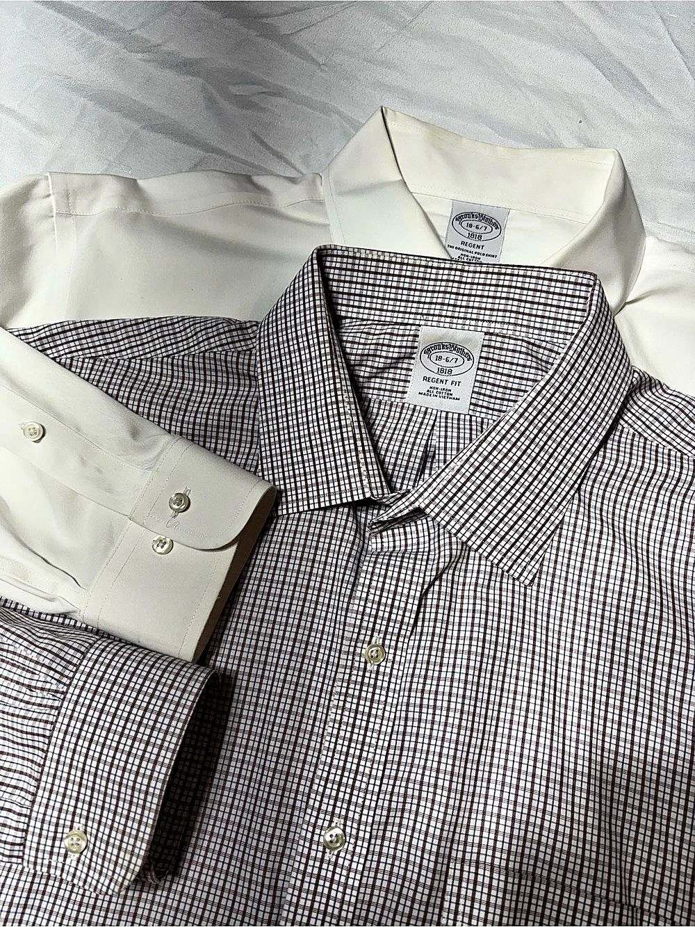 Brooks Brothers 1818 Dress Shirt 18 36/37 Regent Fit Brown Blue Windowpane + Bon